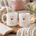 Couples mug set with a cute pug reading 'Puggin' love you' and 'Puggin' love you too'