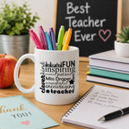 Personalised thank you teacher typography mug with the teacher's name