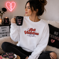 White sweatshirt with retro red and pink 'Anti Valentines Club' design