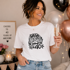 White 40th birthday women's t-shirt with 'Sassy & fabulous at 40' design