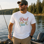 Father's Day fishing t-shirt with retro reel cool dad design