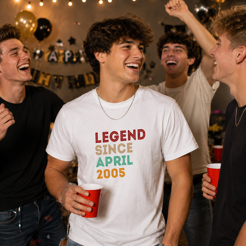 Legend since 18th birthday t-shirt with retro lettering, white cotton