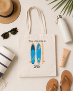 Cotton paddleboard tote bag with 'The only way is SUP' design