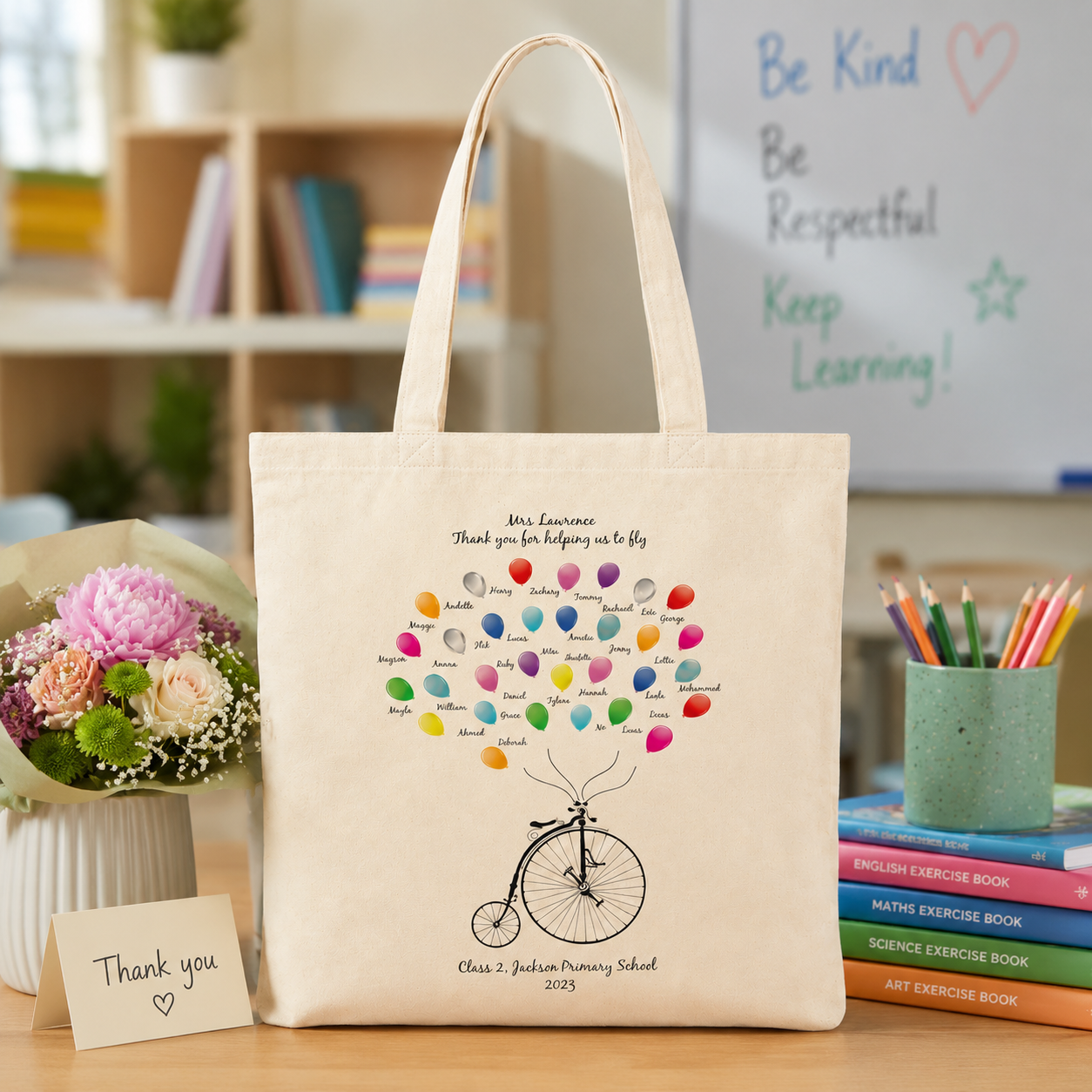 Personalised Thank You Teacher Balloon Tote Bag