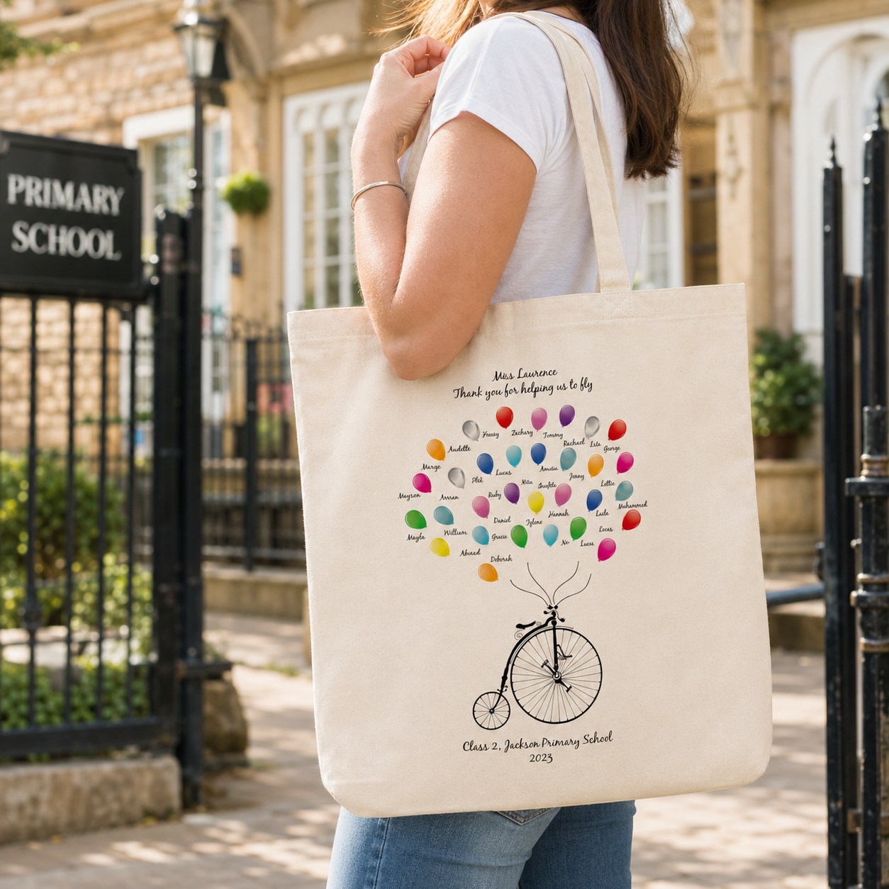 Personalised Thank You Teacher Balloon Tote Bag