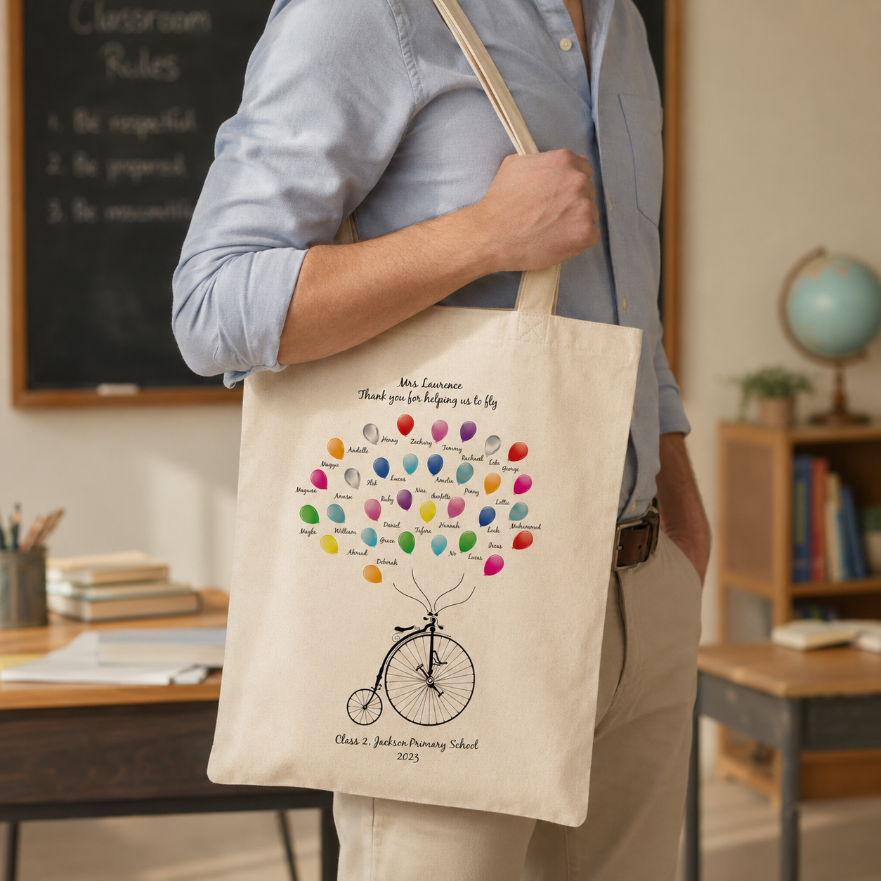 Personalised Thank You Teacher Balloon Tote Bag