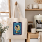 'The Coffee Addict' tarot style tote bag with zodiac wheel and flowers design