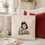 Snarky cotton tote bag with vintage pin-up style illustration