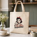Cotton tote bag with retro pin-up graphic and humorous 'Respectfully' slogan