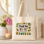 Cotton tote bag with cheerful bees and 'Thank You For Bee-ing A Great Teacher'