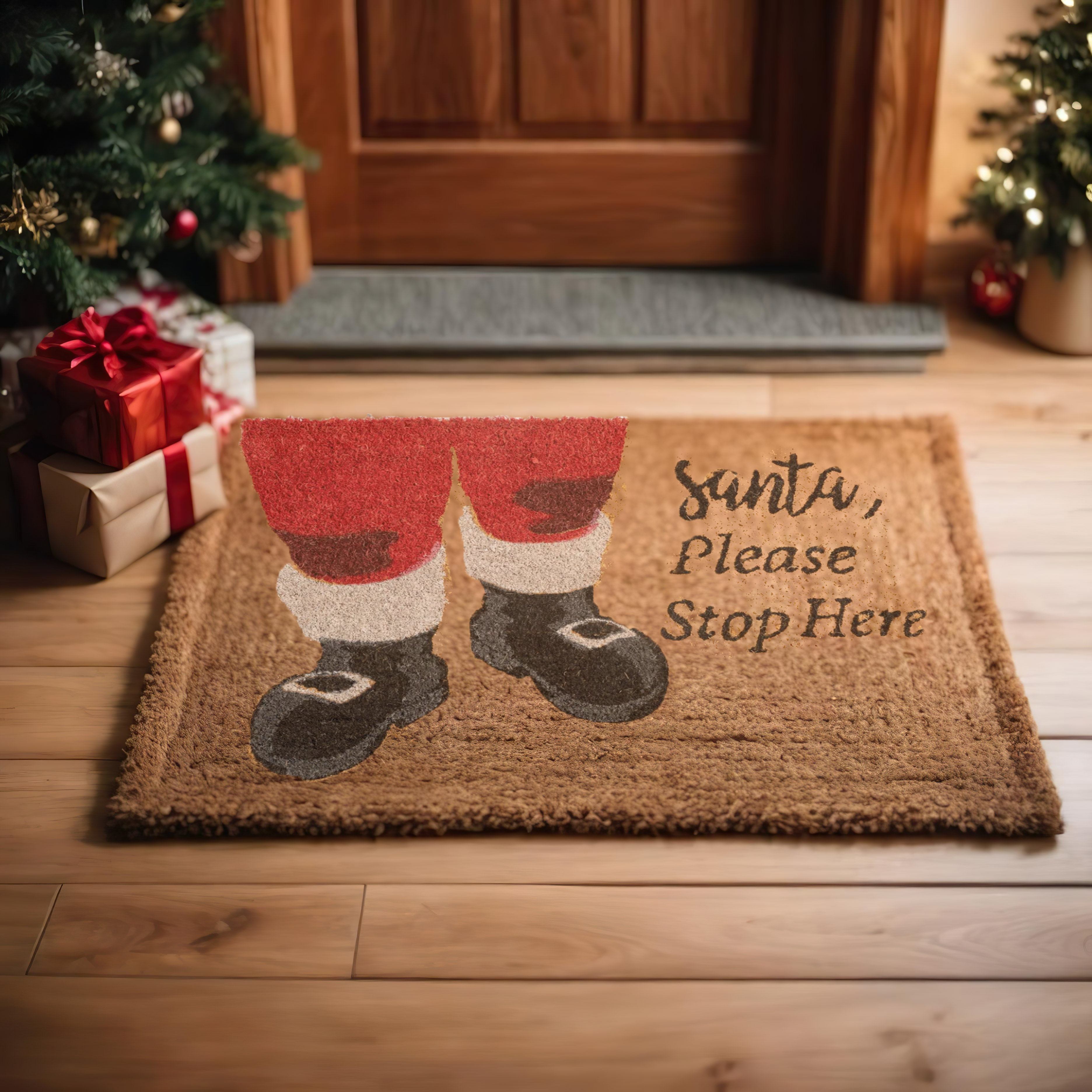 Santa Stop Here Coir Doormat