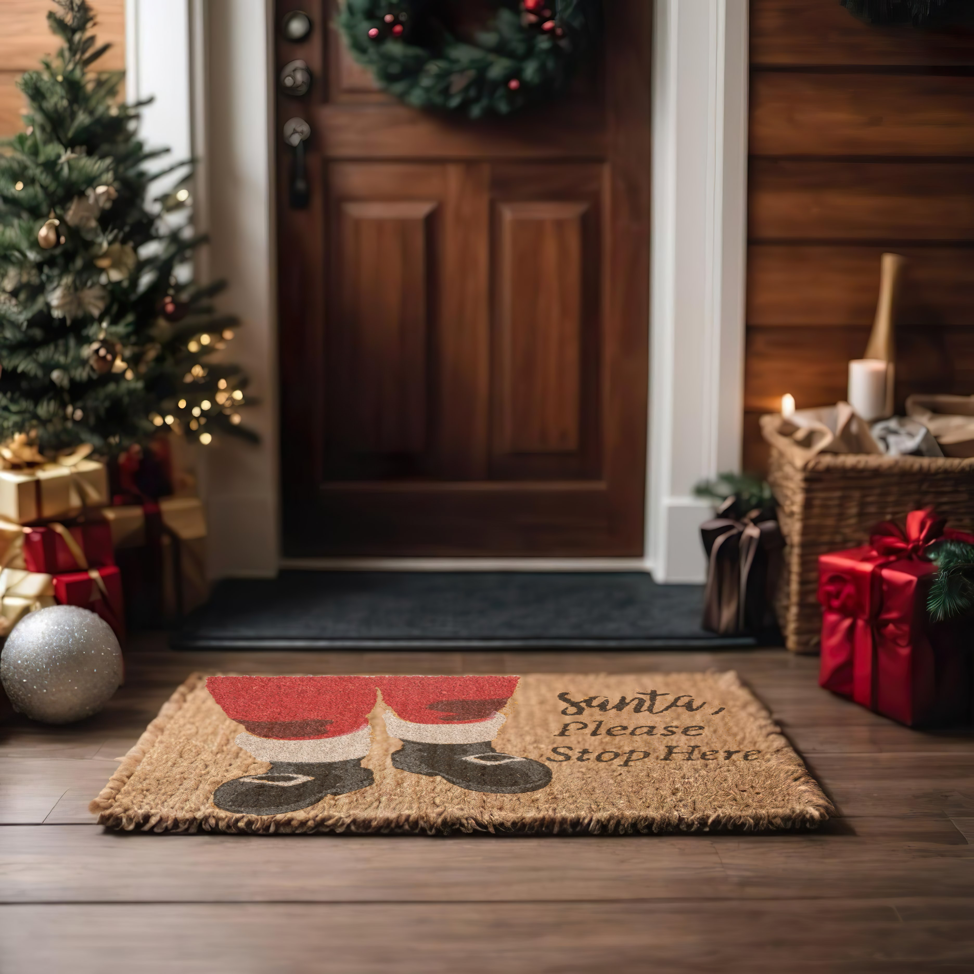 Santa Stop Here Coir Doormat