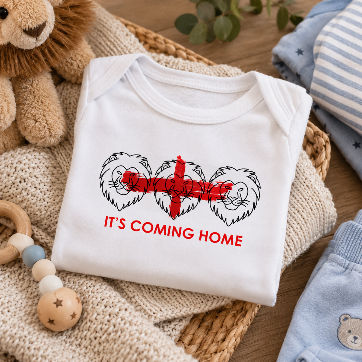 3 Lions England Football Baby Grow