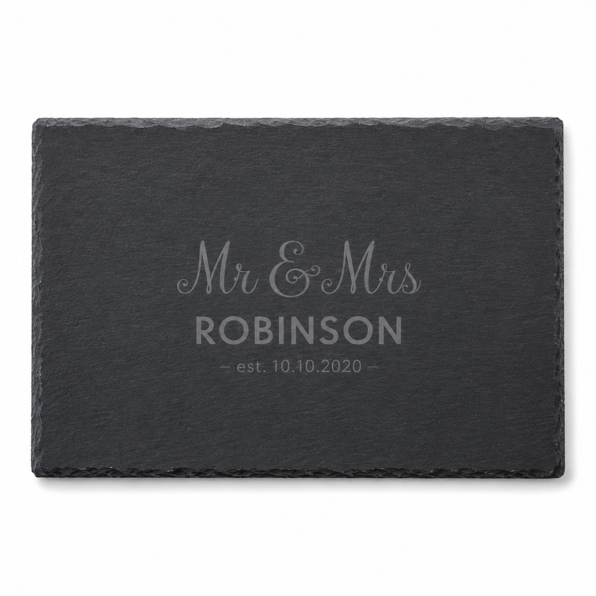 Custom engraved slate cheeseboard for couples, creating a thoughtful wedding, anniversary or new home gift.