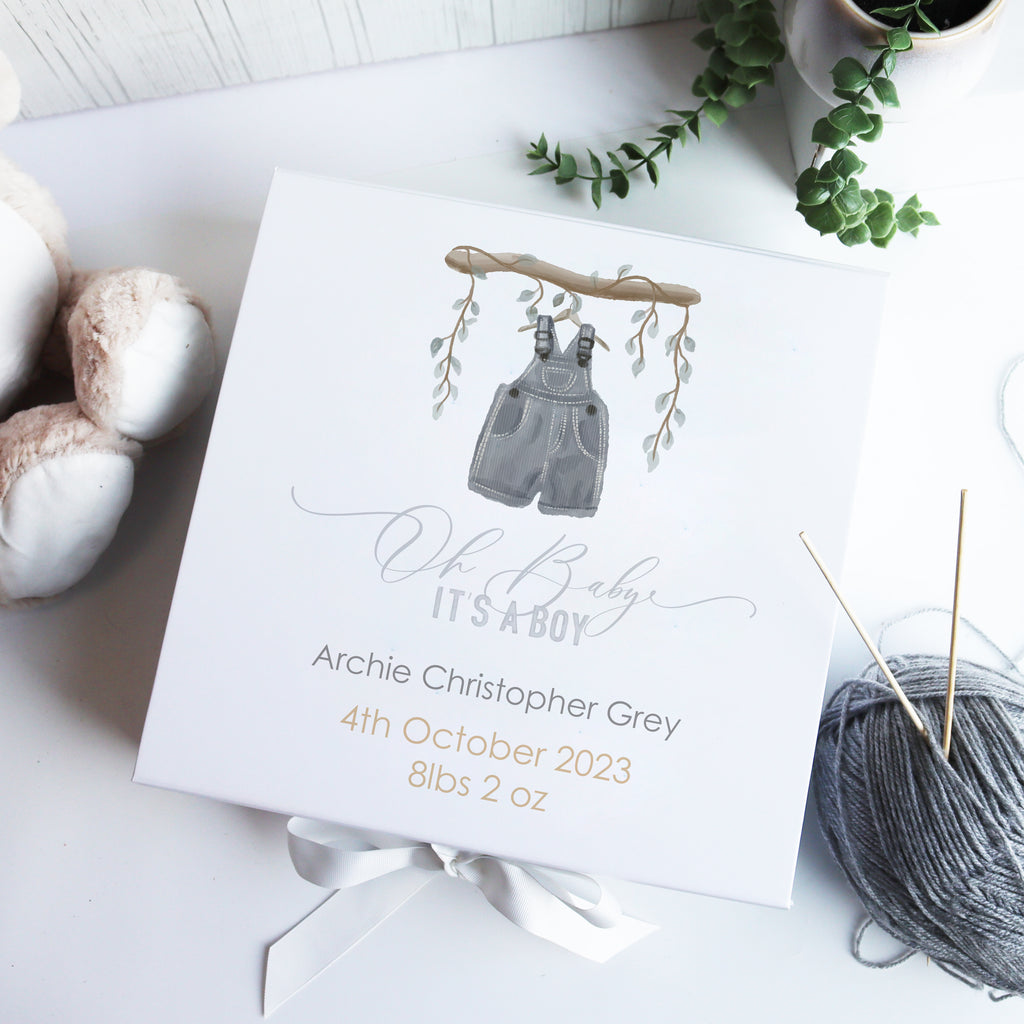 Luxury white baby gift box featuring watercolour bear design, ideal for baby showers or welcoming a new baby.