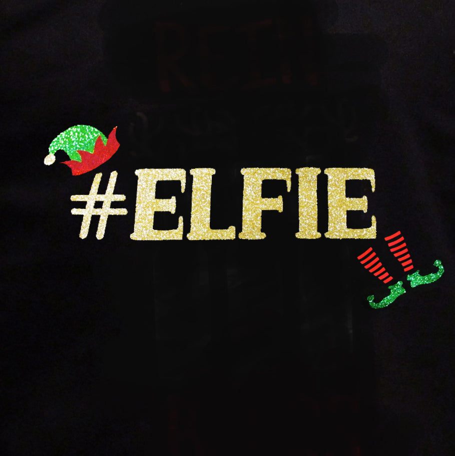 black Christmas sweatshirt with glitter design for festive occasions