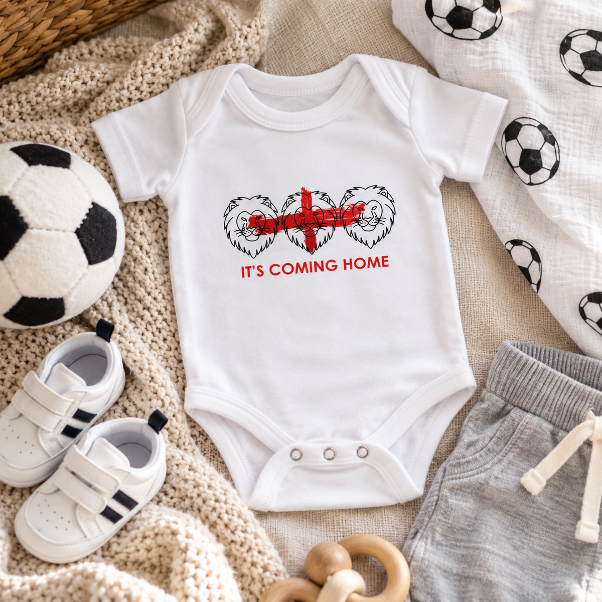 3 Lions England Football Baby Grow