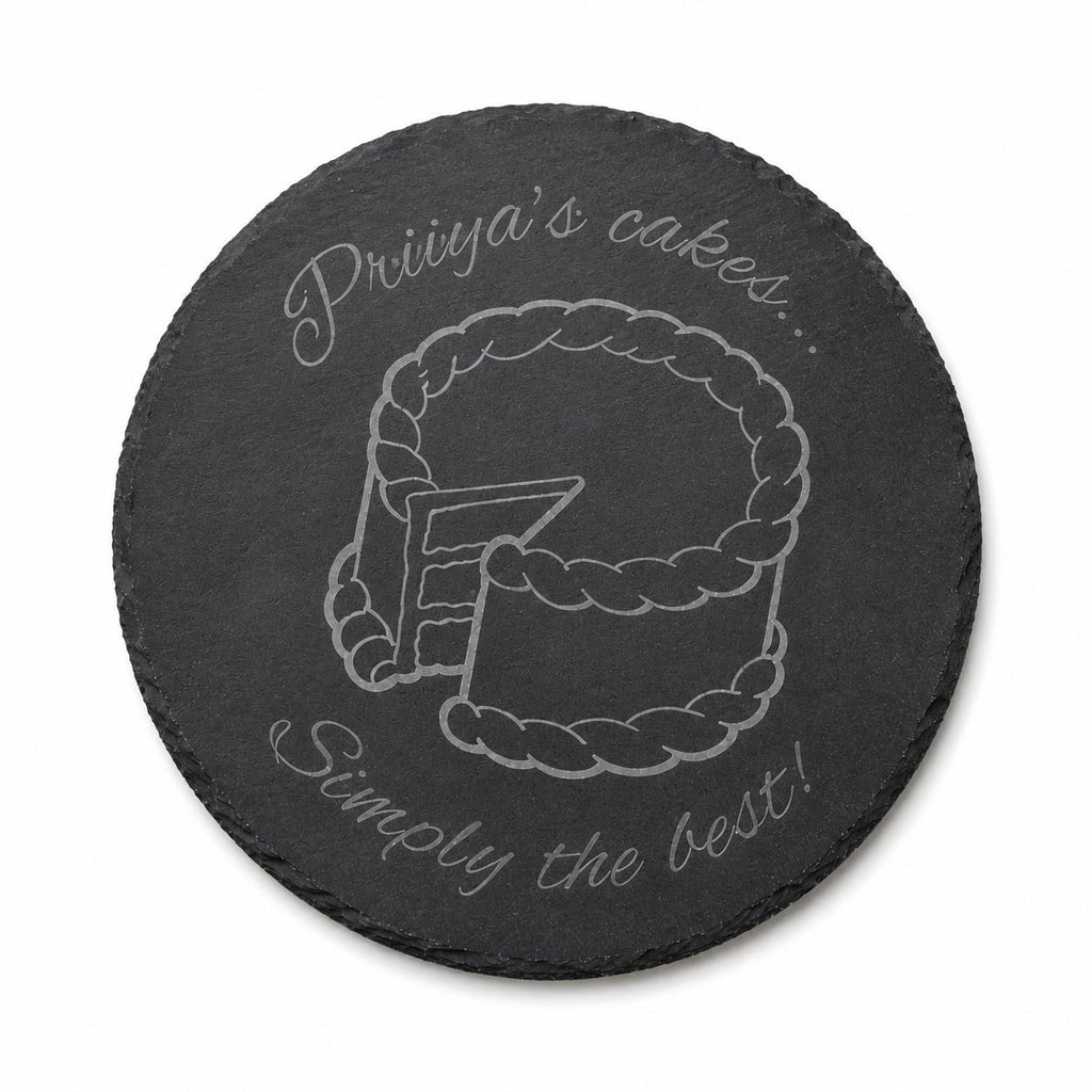 Engraved black slate kitchen board with personalised burger design, presented as a unique gift for a home cook.