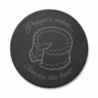 Engraved black slate kitchen board with personalised burger design, presented as a unique gift for a home cook.