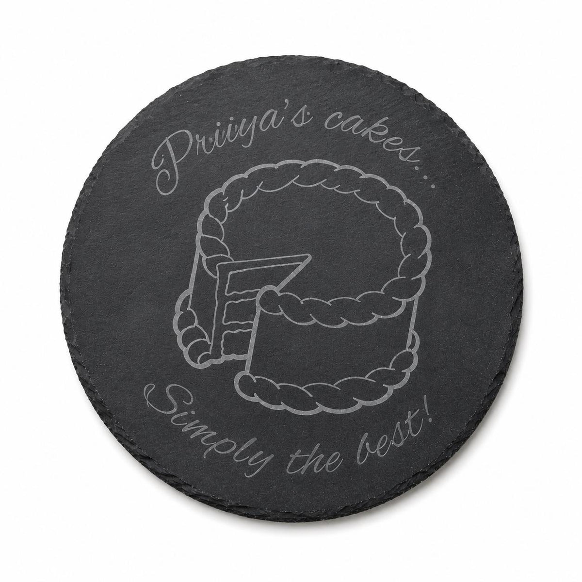 Engraved black slate kitchen board with personalised burger design, presented as a unique gift for a home cook.