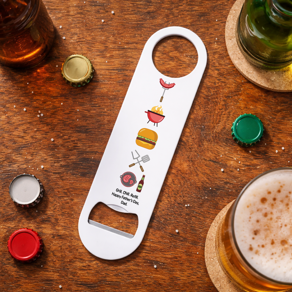 Personalised Grill, Chill, Refill Bottle Opener