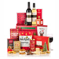 The Classic Christmas Gift Box Hamper with Cavadorra Merlot and Sauvignon Blanc, mince pies, pralines, popcorn and fudge in a red gift box