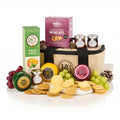 Cheese Cool Bag Hamper with three Mouse House cheddars, three Tiptree chutneys, oatcake bites and tomato biscuits around a jute cool bag