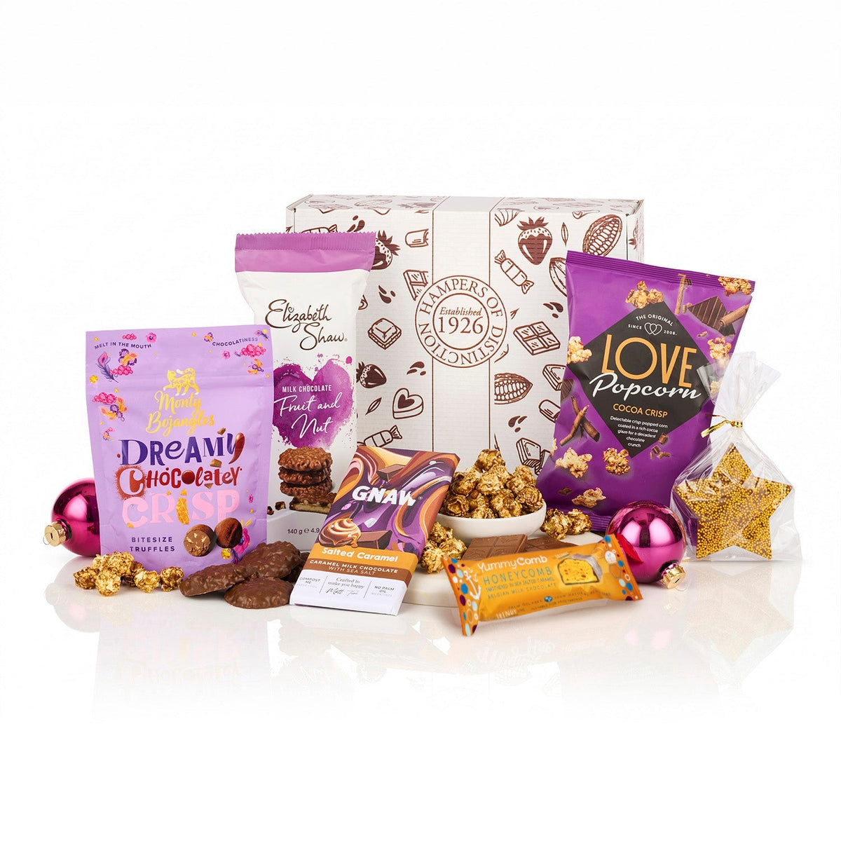 The Chocolicious Hamper with Monty Bojangles truffles, salted caramel chocolate, cocoa popcorn and a chocolate star