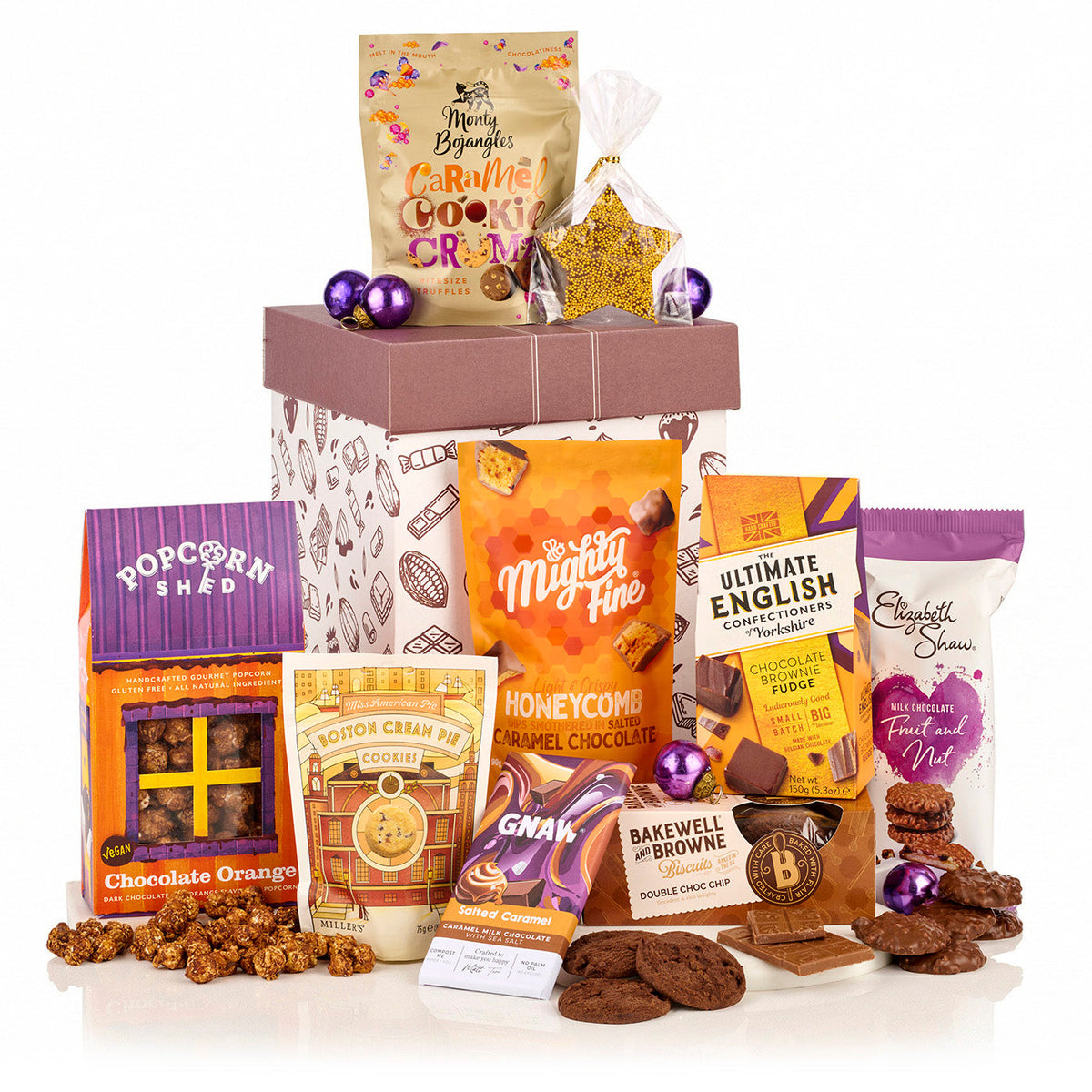 Ultimate Chocolate Collection Hamper with chocolate orange popcorn, honeycomb, brownie fudge, cookies and a chocolate star