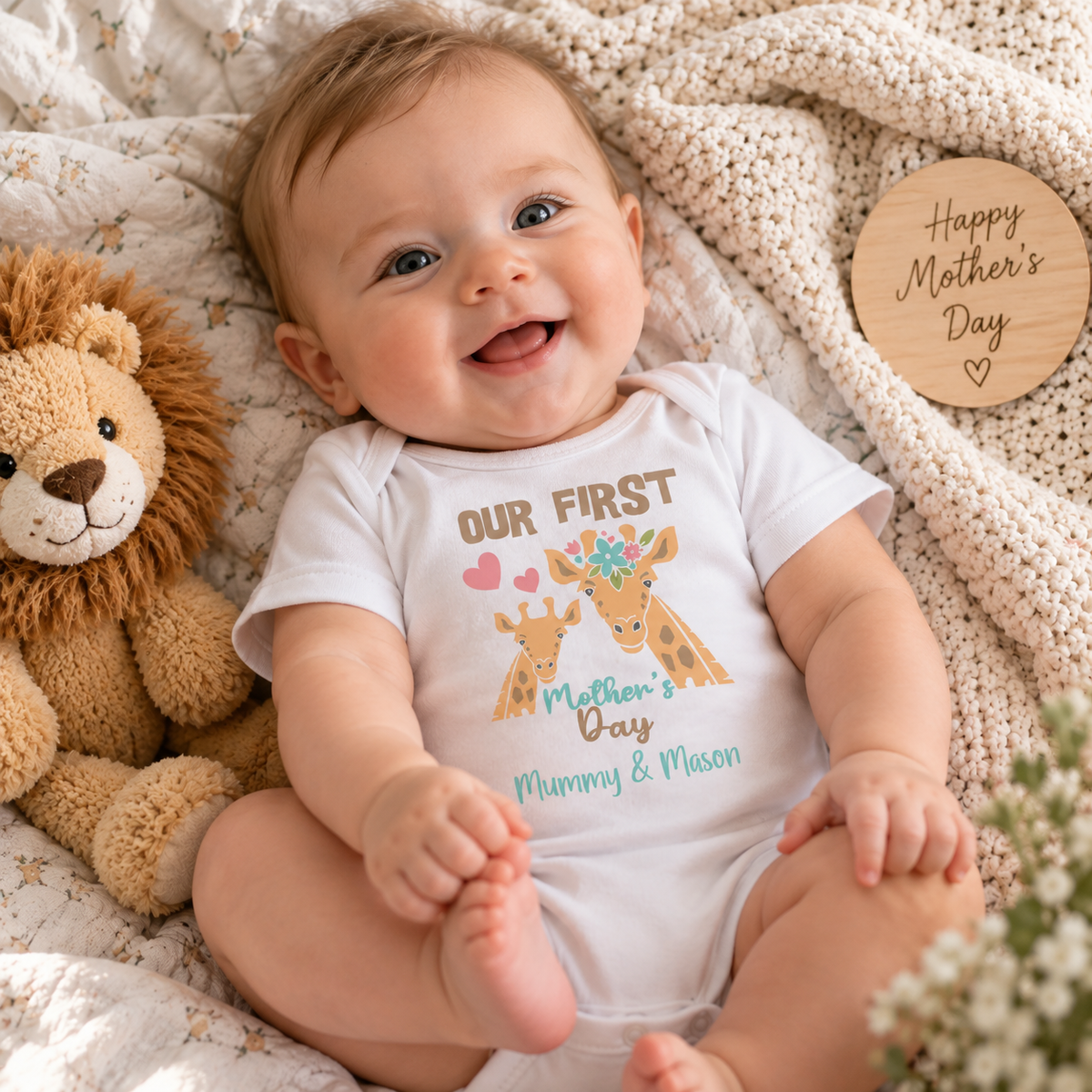 First Mother's Day Giraffe Baby Grow