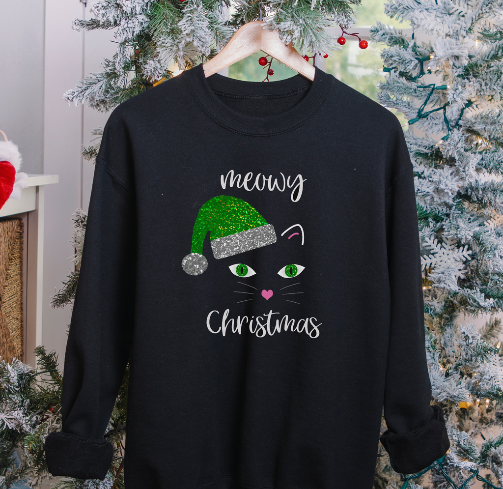 Black 'Meowy Christmas' jumper for cat lovers