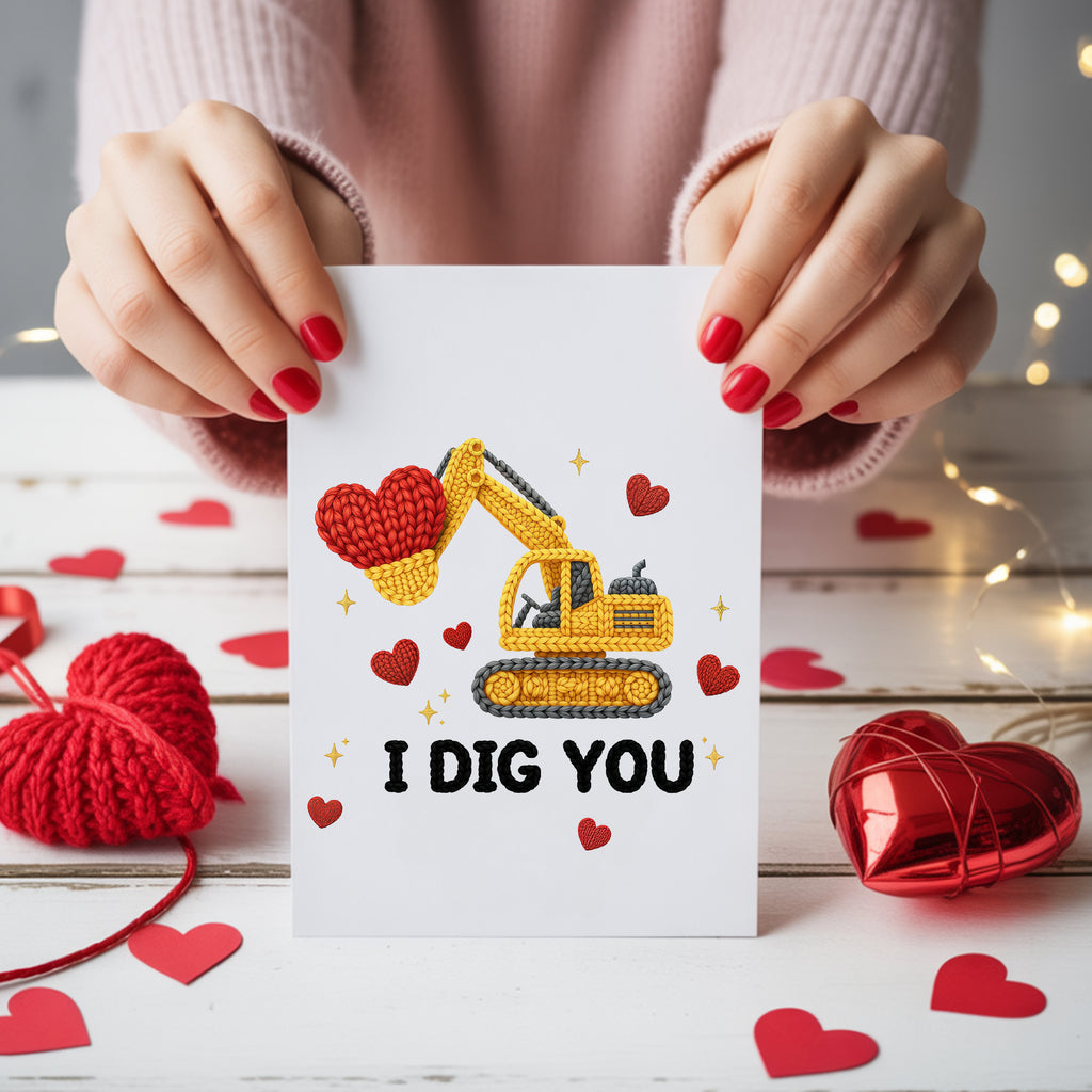 I Dig You funny love greeting card with cute digger