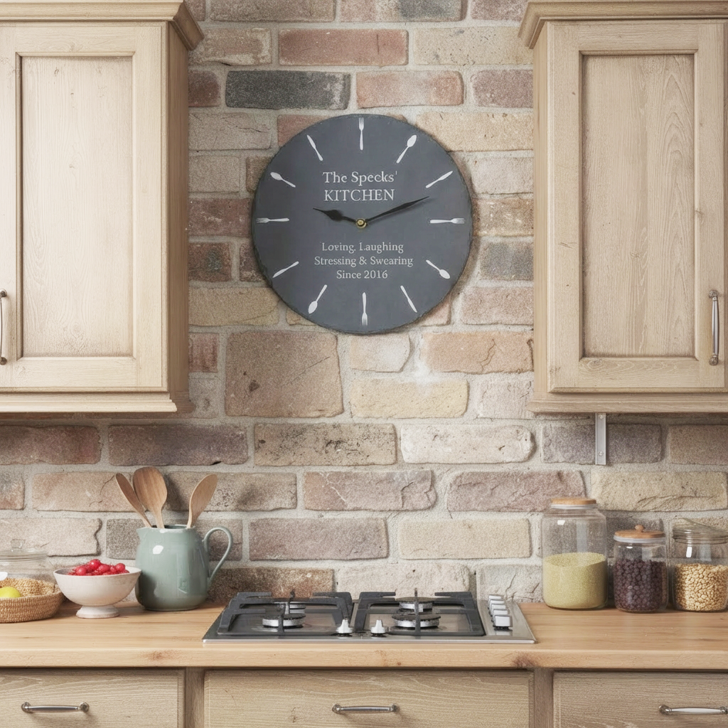 Personalised Engraved Slate Kitchen Clock - Knife & Fork