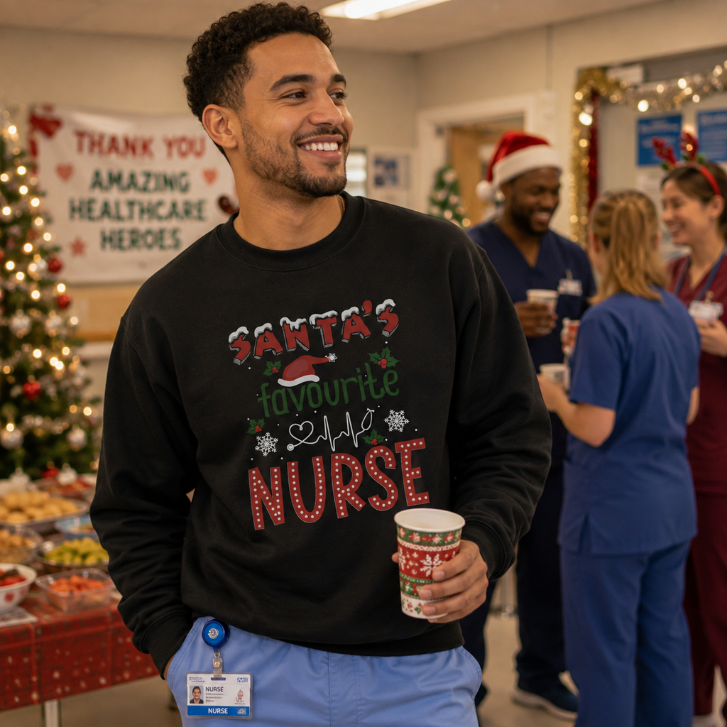 Santa's Favourite Nurse Black Christmas Jumper