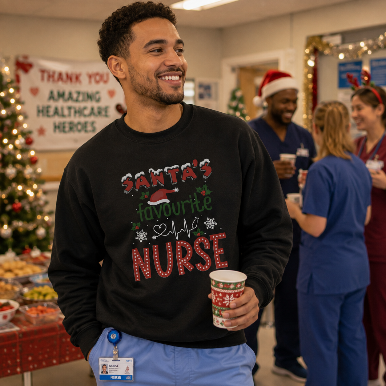 Santa's Favourite Nurse Black Christmas Jumper