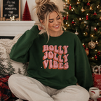 Green Holly Jolly Vibes Retro Christmas Jumper