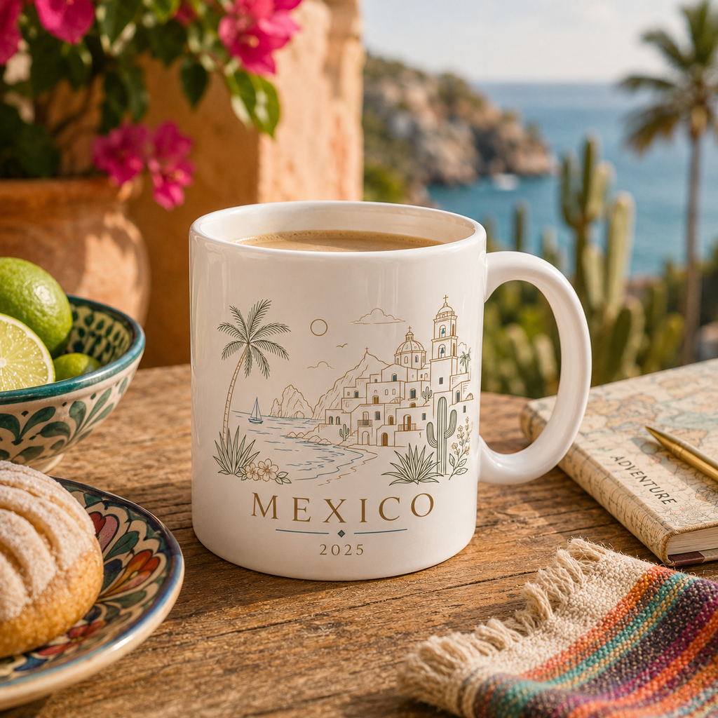 Personalised Destination Watercolour Mug, Travel Keepsake Gift