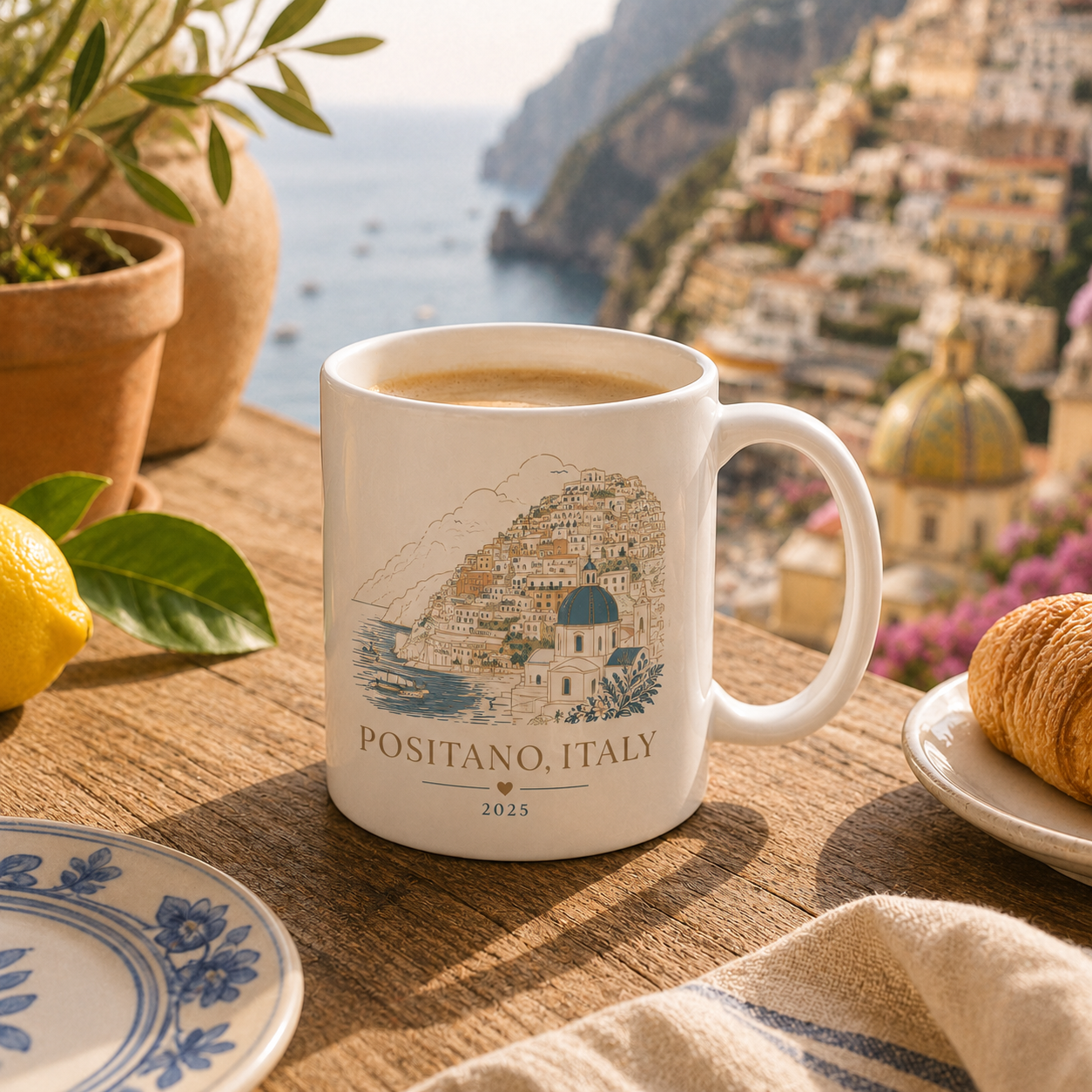 Personalised Destination Watercolour Mug, Travel Keepsake Gift