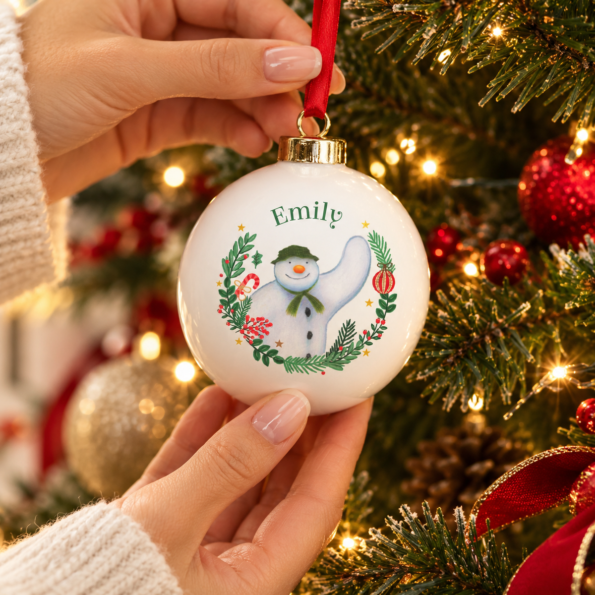 Personalised The Snowman Christmas Wishes Bauble