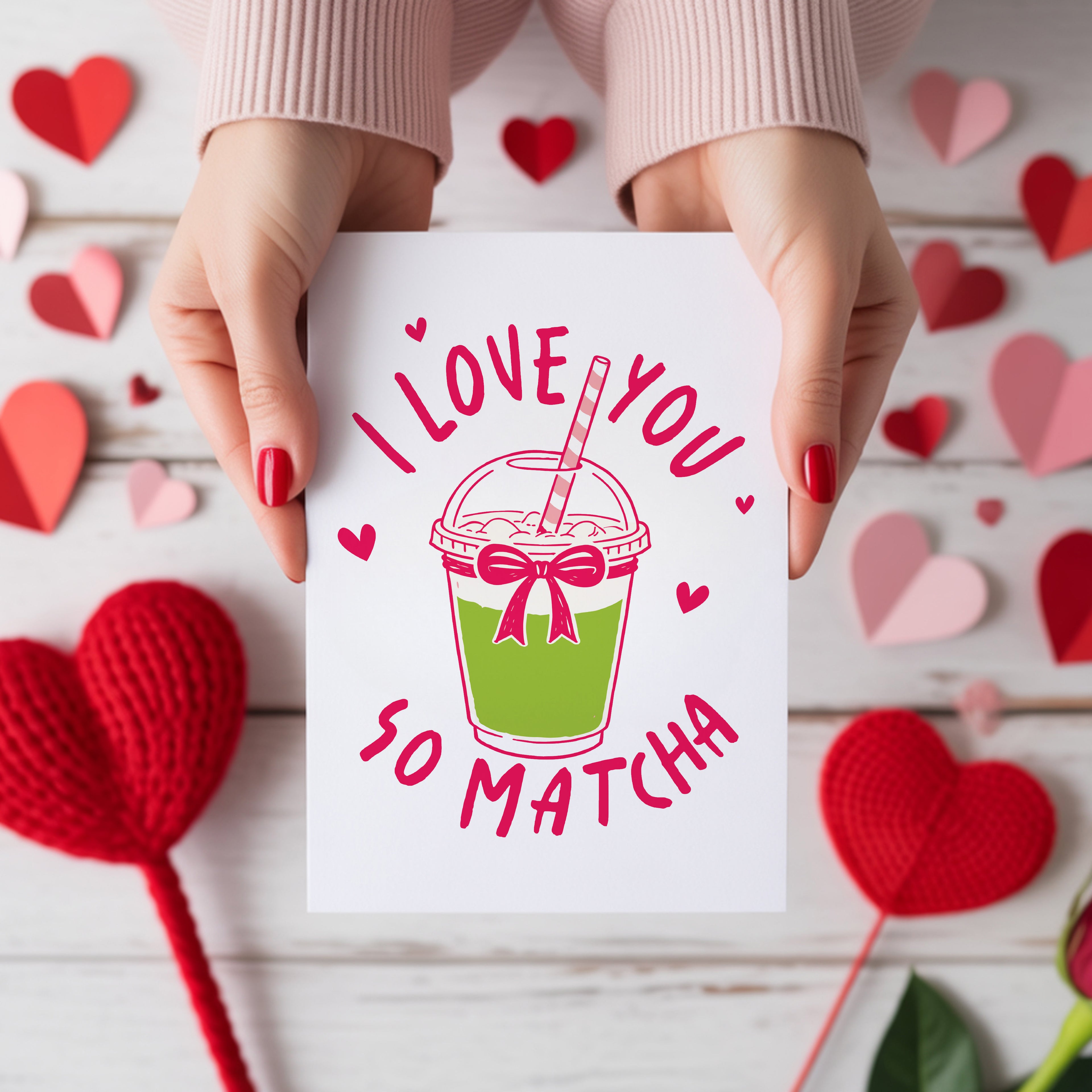 Love You So Matcha Valentine's Card Matcha Tea Design