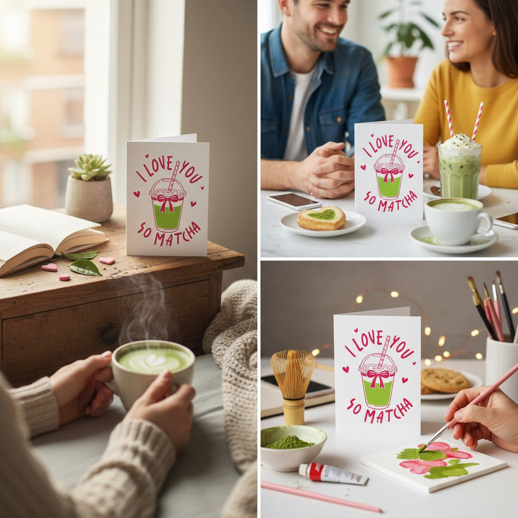 Love You So Matcha Valentine's Card Matcha Tea Design