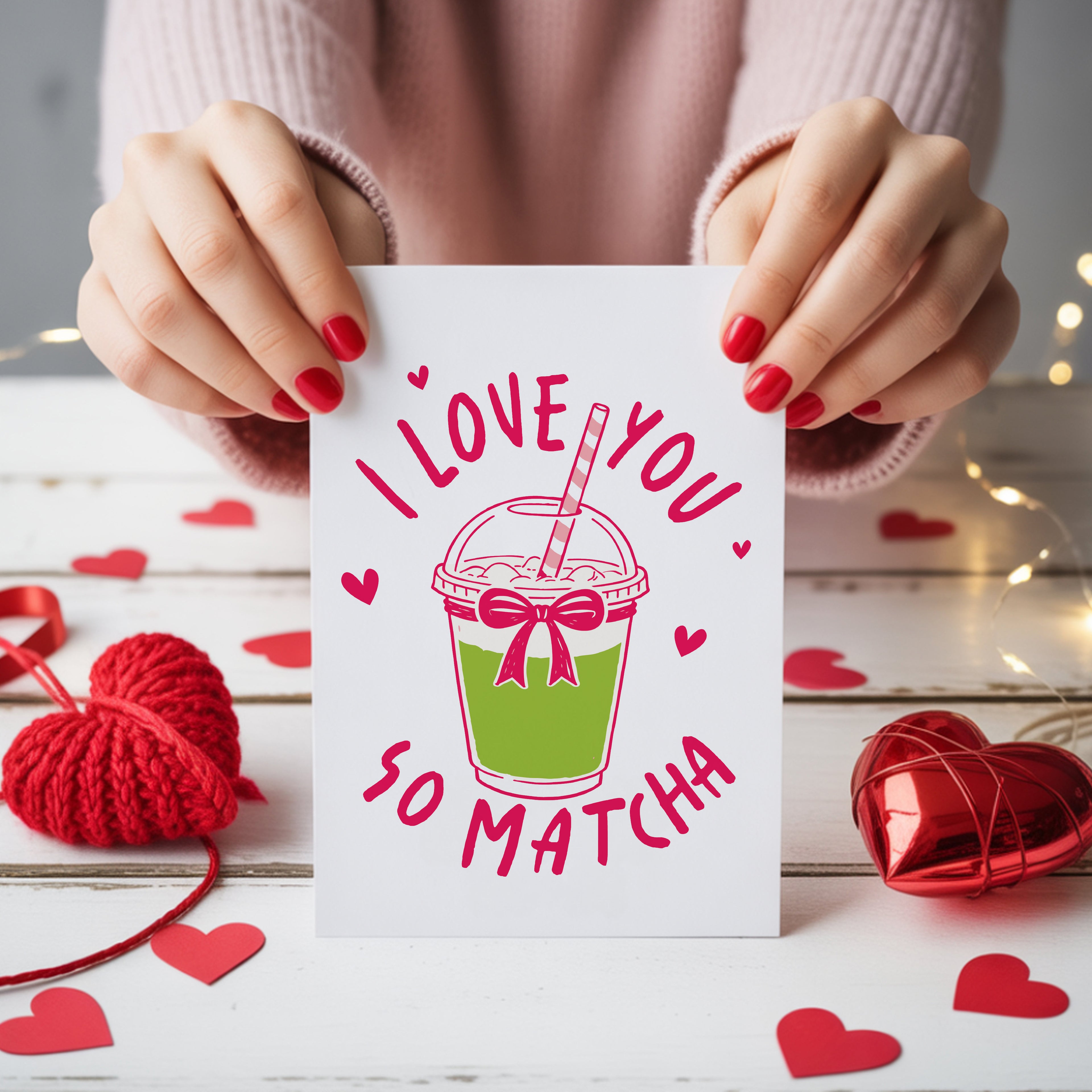 Love You So Matcha Valentine's Card Matcha Tea Design