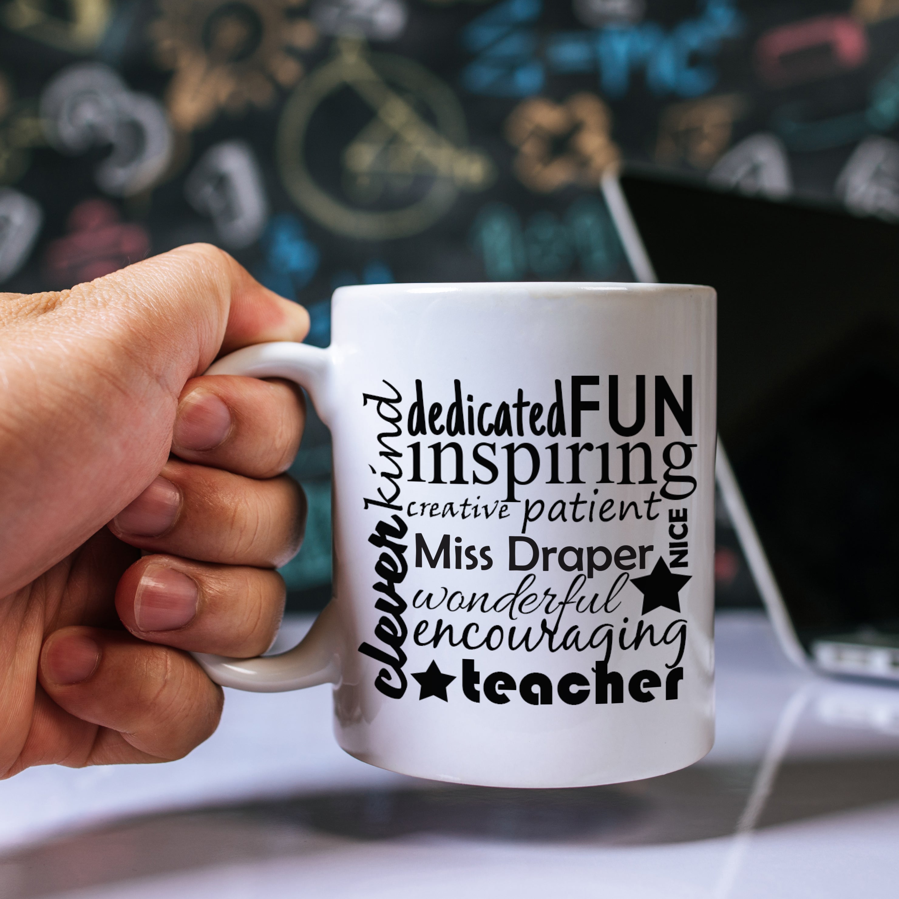 Microwave and dishwasher safe personalised mug for teachers