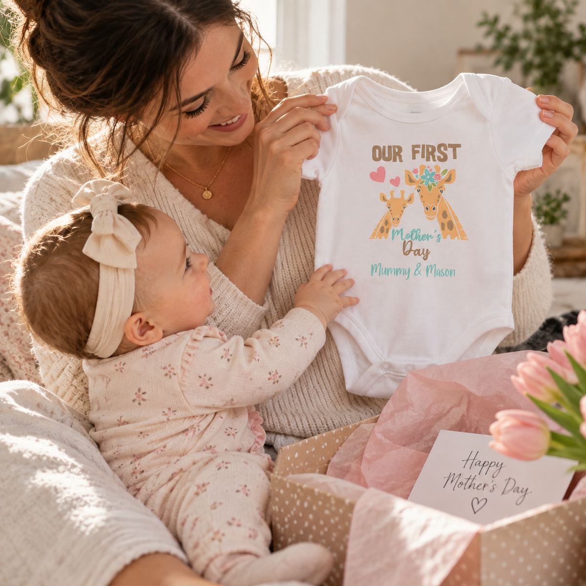 First Mother's Day Giraffe Baby Grow