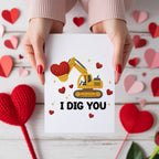 Novelty Valentine’s Day card with construction digger and hearts