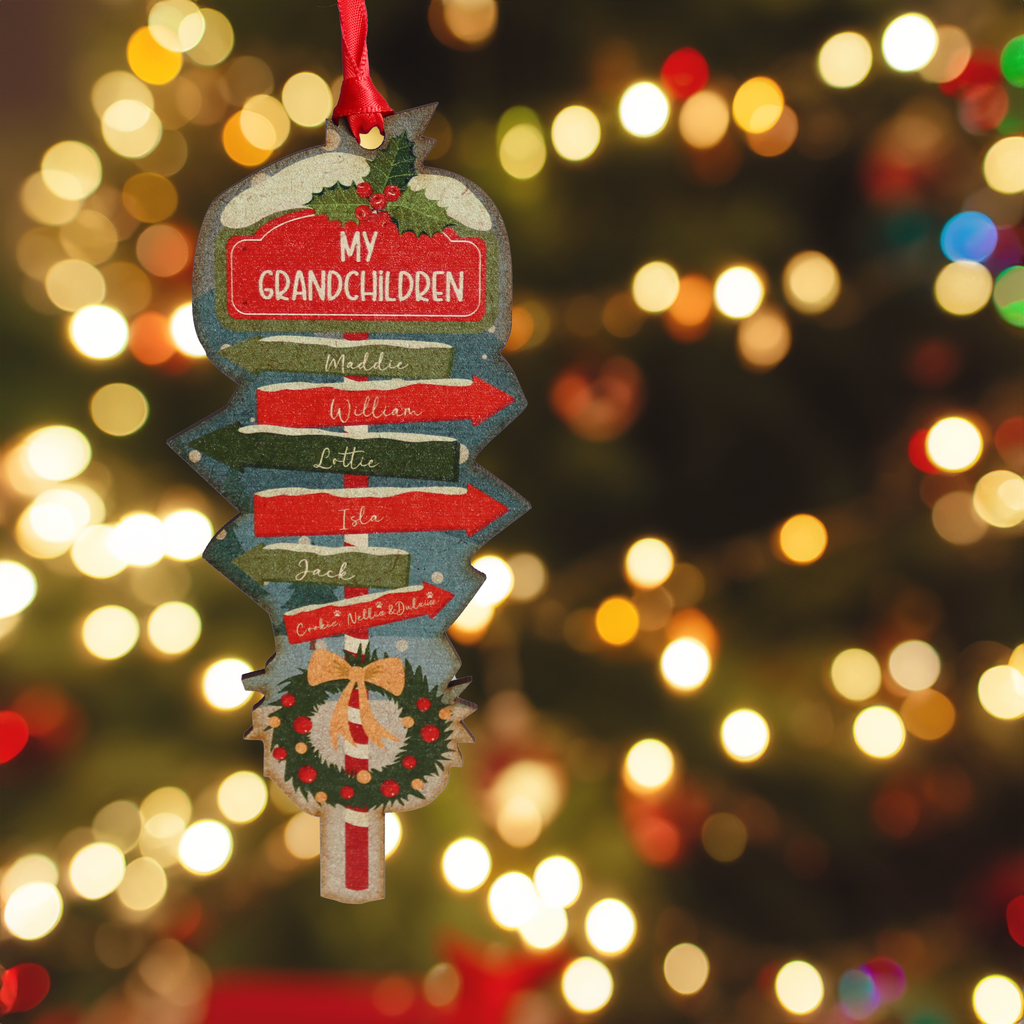 Personalised Family Sign Christmas Decoration And Card