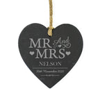 Personalised Mr & Mrs slate heart hanging from twine