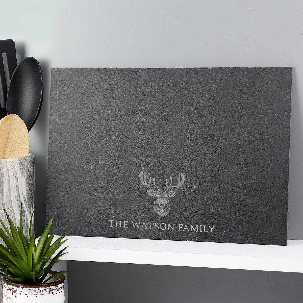 Personalised Stag Slate Placemat with personalised text, view 2