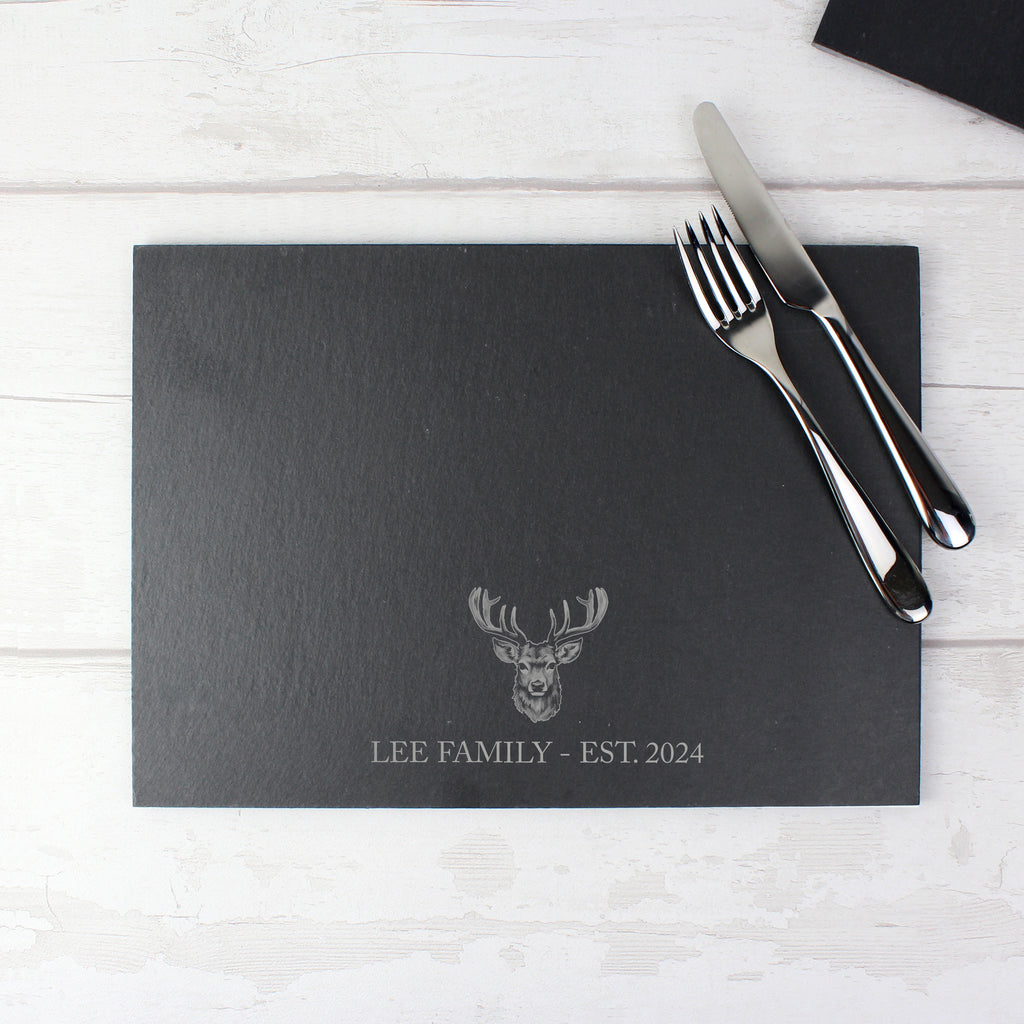 Personalised Stag Slate Placemat with personalised text, view 3