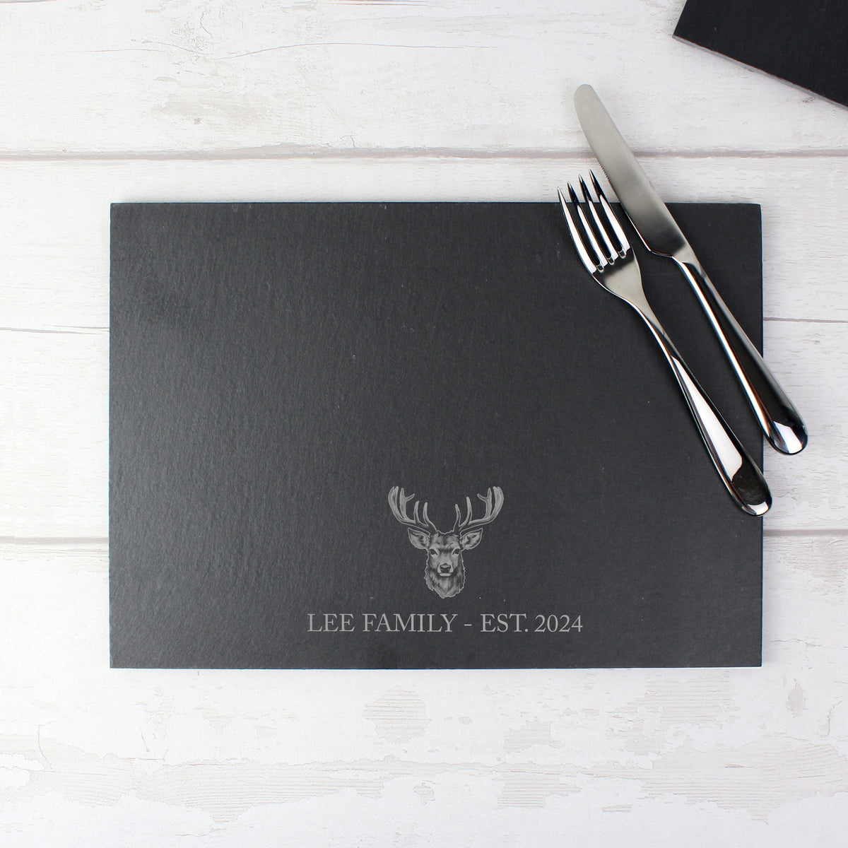 Personalised Stag Slate Placemat with personalised text, view 3